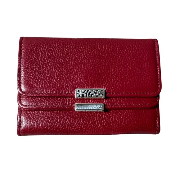 Brighton Womens Leather Barbados Double Flap Wallet in Lipstick Red Snap Closure - Picture 1 of 14